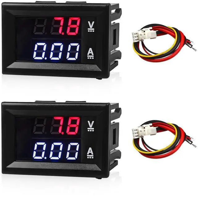 Main image of 2 PCS 0.28" Digital Voltmeter Ammeter, DC 0-100V 10A Amp Volt Meter Gauge with Connect Wires, Mini Dual LED Display Panel Current Voltage Monitor Tester for EV Cars Boats