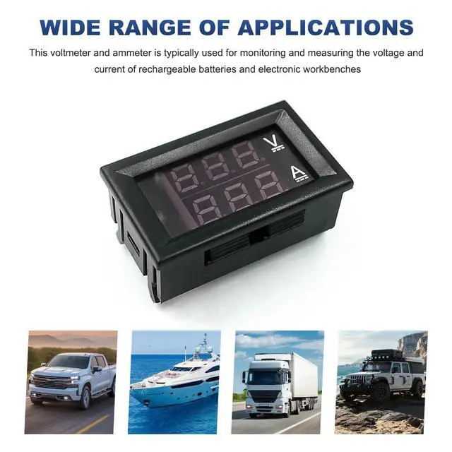Alt view image 6 of 6 - 2 PCS 0.28" Digital Voltmeter Ammeter, DC 0-100V 10A Amp Volt Meter Gauge with Connect Wires, Mini Dual LED Display Panel Current Voltage Monitor Tester for EV Cars Boats