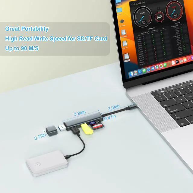 Alt view image 6 of 6 - USB 3.0 SD Card Reader with Dual USB Ports, USB C SD Card Reader for iPhone 15/iPad/Mac 4 Ports Read and Write Simultaneously Memory Card Adapter for MacBook Pro/Air iMac Android S23 S22