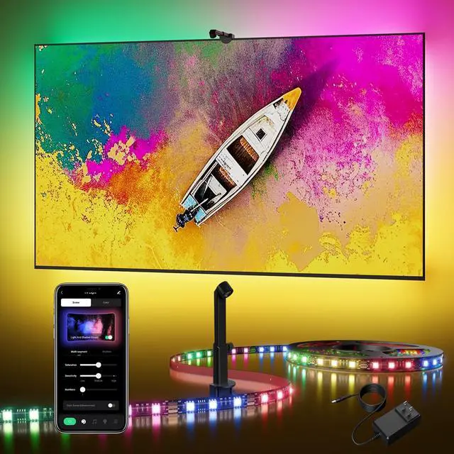 Main image of TV Backlight LED 15ft - TV Backlight Sync to Screen PC Monitor for 55-75 Inch RGB LED Strip Lights Cuttable with Sensor Smart App Control Game & Music Sync Color Changing Light for Home Decor