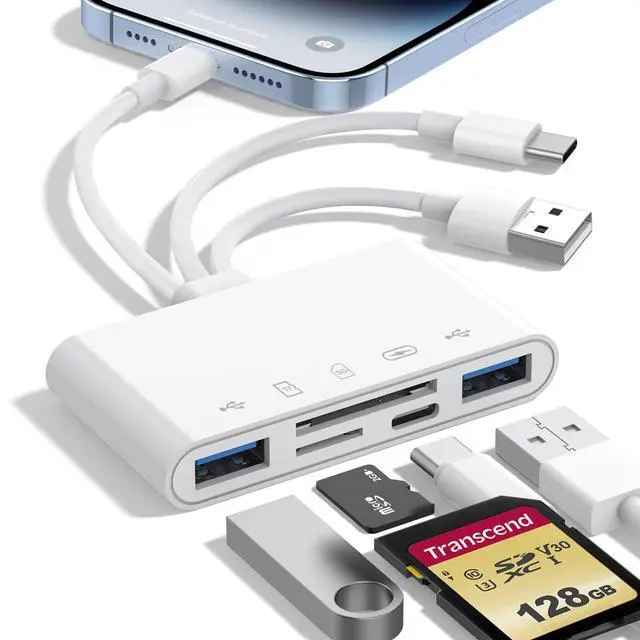 Main image of 5-in-1 Memory Card Reader, USB OTG Adapter & SD Card Reader for iPhone iPad Mac USB C and USB A Devices with 5 Slots of PD 60W/Dual USB/TF/SD Card, Camera Adapter Supports SD/Micro SD/SDHC/SDXC/MMC
