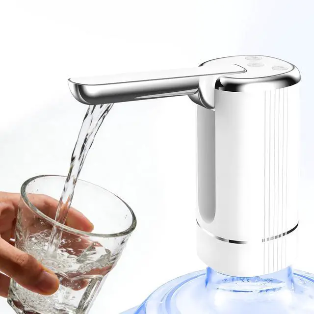 Main image of Water Dispenser Pump for 5 Gallon Water Bottles, USB Type-C Rechargeable with 1200mAh Battery, Foldable Spout, One-Touch Control (40s/80s), Powerful Suction for Home, Office, Camping - White