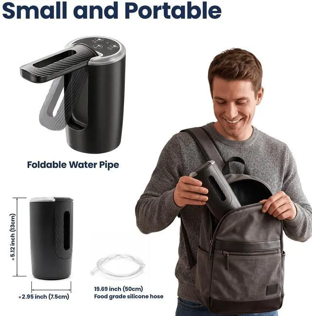 Alt view image 2 of 7 - Water Bottle Pump, Dual Motor High-Speed 5 Gallon Water Dispenser, Portable Electric Water Jug Pump with 3 Pumping Modes, Type-C Rechargeable, Universal Fit for 2-5 Gallon Bottle, Black