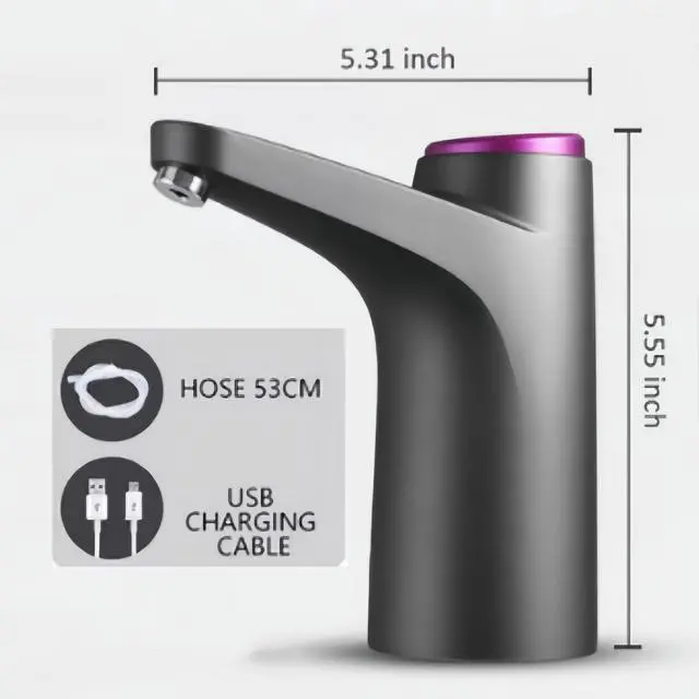 Alt view image 2 of 7 - USB Rechargeable Electric Water Pump for 5 Gallon Bottle, Portable Water Dispenser Pump with 1200mAh Battery for Home Office Camping (Black)