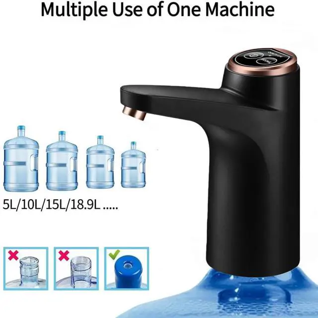 Alt view image 3 of 7 - USB Rechargeable Electric Water Pump for 5 Gallon Bottle, Portable Water Dispenser Pump with 1200mAh Battery for Home Office Camping (Black)