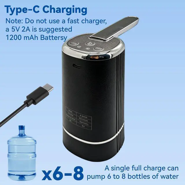 Alt view image 5 of 7 - Water Dispenser for 5 Gallon Bottle, Portable USB Charging Electric Water Pump, Foldable Spout, Water Jug Pump for Camping, Home, Office