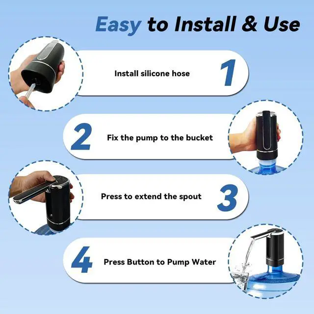 Alt view image 6 of 7 - Water Dispenser for 5 Gallon Bottle, Portable USB Charging Electric Water Pump, Foldable Spout, Water Jug Pump for Camping, Home, Office