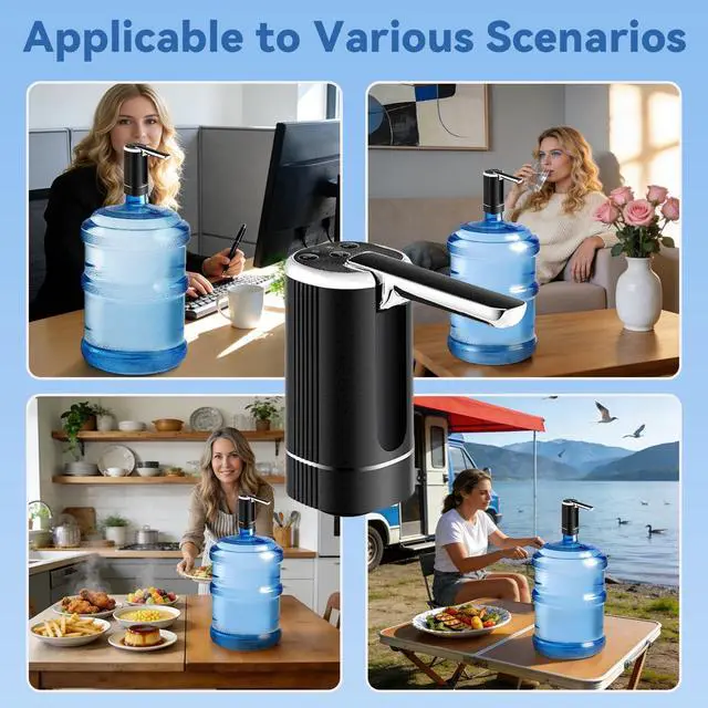 Alt view image 7 of 7 - Water Dispenser for 5 Gallon Bottle, Portable USB Charging Electric Water Pump, Foldable Spout, Water Jug Pump for Camping, Home, Office