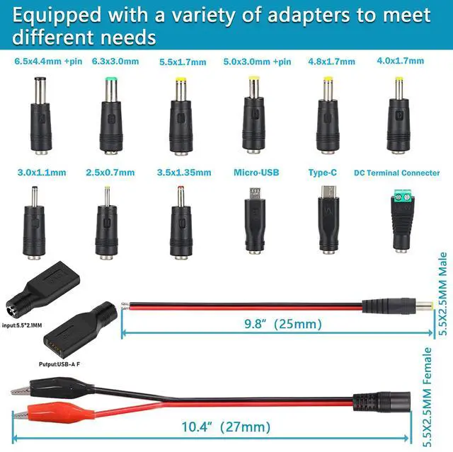 Alt view image 5 of 7 - Universal Power Supply 3V~24V 3A 72W Adjustable Variable 3V 5V 9V 12V 18V 20V 24V AC/DC Adapter Charger, 100V-240V AC to DC Converter with 16 Tips,and 4-Way Power Splitter Cable