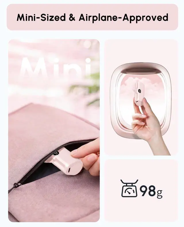 Alt view image 5 of 7 - Pink USB C Power Bank Portable Charger 5000mah with Kickstand for iPhone 17,Type-c Battery Pack Charger with Digital Display for iPhone 16/Samsung/Android phones, Pinky Gift for Her Phones
