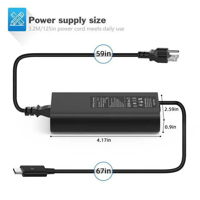 Alt view image 3 of 7 - USB-C Laptop Charger for Dell Chromebook 3100 3300 3380 3400, 65W | Match the complete Dell Chromebook model and USB-C charging requirement; supports listed voltage profiles up to 65W max