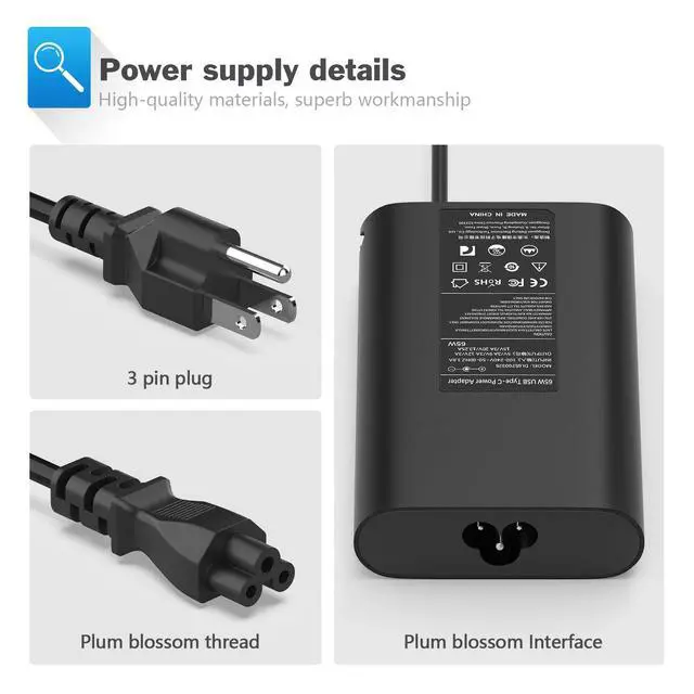 Alt view image 4 of 7 - USB-C Laptop Charger for Dell Chromebook 3100 3300 3380 3400, 65W | Match the complete Dell Chromebook model and USB-C charging requirement; supports listed voltage profiles up to 65W max