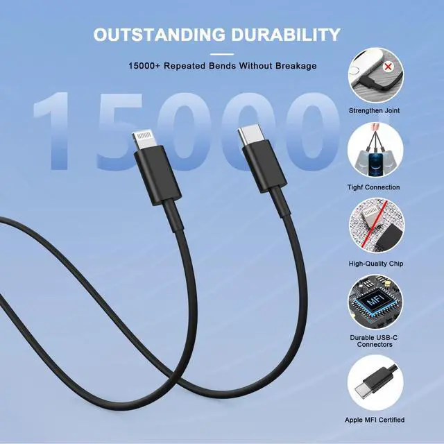 Alt view image 4 of 7 - iPhone11 12 13 14 Fast Charger,2Pack 20W iPhone Charger Fast Charging Block Adapter with 10FT USB-C to Lightning Data Sync Charging Cord for iPhone 14 13 12 11 Pro Max Xs Xr X 8