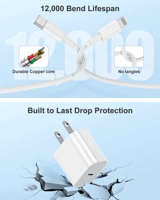 Alt view image 5 of 7 - 2Pack iPhone Charger Fast Charging,20W Fast PD USB C Wall Charger Adapter with 10Ft USB C to Lightning Cable Compatible for iPhone 14/14 Plus/14 Pro/14 Pro Max/13/ White
