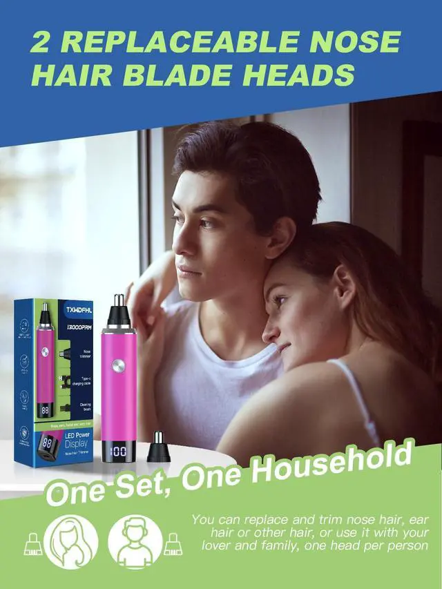Alt view image 2 of 7 - Nose Hair Trimmer for Women and MenRechargeable with LED Display,2 in 1 Painless Multifunctional Ear and Nose Trimmer with IPX7 Waterproof Dual Edge Blades-Magenta