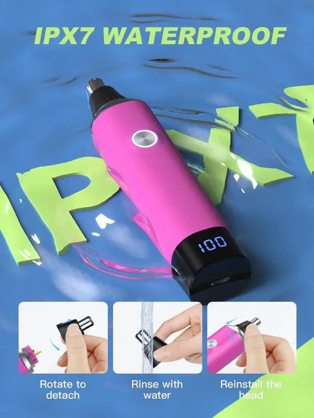 Alt view image 4 of 7 - Nose Hair Trimmer for Women and MenRechargeable with LED Display,2 in 1 Painless Multifunctional Ear and Nose Trimmer with IPX7 Waterproof Dual Edge Blades-Magenta