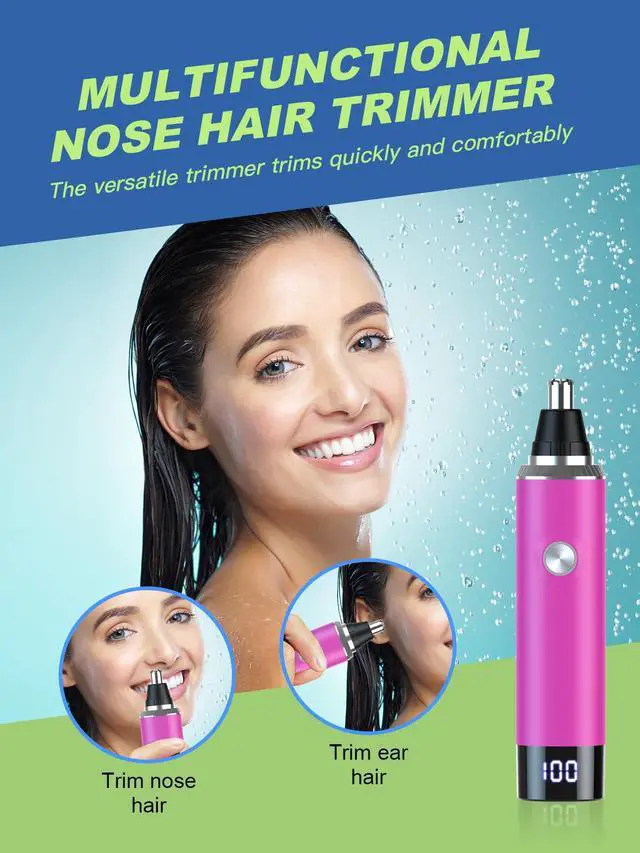 Alt view image 6 of 7 - Nose Hair Trimmer for Women and MenRechargeable with LED Display,2 in 1 Painless Multifunctional Ear and Nose Trimmer with IPX7 Waterproof Dual Edge Blades-Magenta