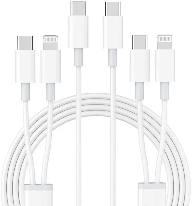 Main image of 2 in 1 USB C to USB C/Lightning Cable Compatible for iPhone 17 16 15 14 13 12 11 XS XR X, 2 Pack 60W Type C Multiple Charging with Lightning/Type C Port iPhone Charger Cord Fast Charging Cable 6FT