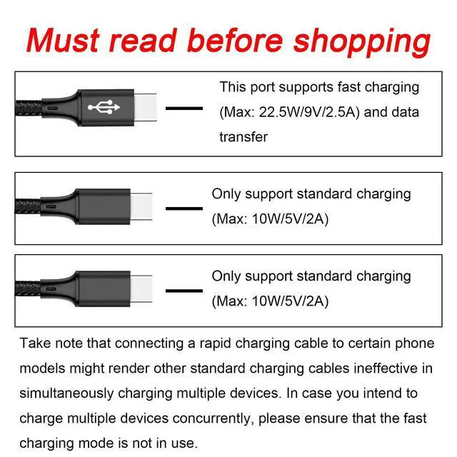 Alt view image 3 of 6 - USB C Splitter Cable, 4FT 2Pack USB-C to 3 usb c Charging Cord Black, 3 in 1 Nylon Braided Multi Type C Charge Cable for iPhone 15/15 Pro/15 Pro Max/15 Plus, Samsung Galaxy S24 S23, LG,Carplay,Andriod