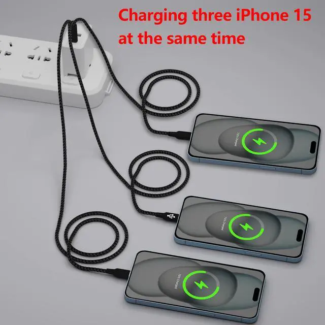 Alt view image 4 of 6 - USB C Splitter Cable, 4FT 2Pack USB-C to 3 usb c Charging Cord Black, 3 in 1 Nylon Braided Multi Type C Charge Cable for iPhone 15/15 Pro/15 Pro Max/15 Plus, Samsung Galaxy S24 S23, LG,Carplay,Andriod