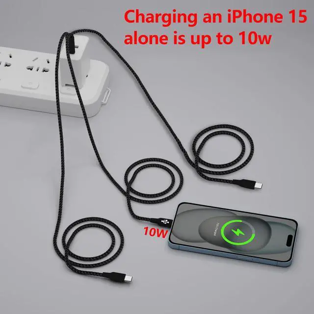 Alt view image 5 of 6 - USB C Splitter Cable, 4FT 2Pack USB-C to 3 usb c Charging Cord Black, 3 in 1 Nylon Braided Multi Type C Charge Cable for iPhone 15/15 Pro/15 Pro Max/15 Plus, Samsung Galaxy S24 S23, LG,Carplay,Andriod