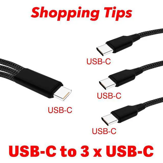 Alt view image 2 of 6 - USB C Splitter Cable, 4FT 2Pack USB-C to 3 usb c Charging Cord Black, 3 in 1 Nylon Braided Multi Type C Charge Cable for iPhone 15/15 Pro/15 Pro Max/15 Plus, Samsung Galaxy S24 S23, LG,Carplay,Andriod