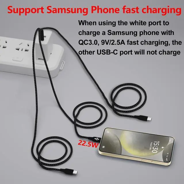 Alt view image 6 of 6 - USB C Splitter Cable, 4FT 2Pack USB-C to 3 usb c Charging Cord Black, 3 in 1 Nylon Braided Multi Type C Charge Cable for iPhone 15/15 Pro/15 Pro Max/15 Plus, Samsung Galaxy S24 S23, LG,Carplay,Andriod