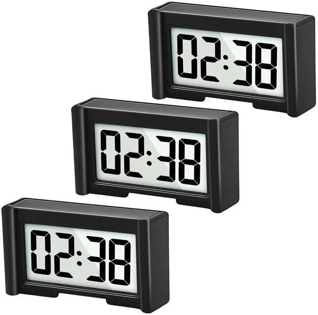 Main image of 3PCS Small Digital Clock, Vehicle Adhesive Clock with Jumbo LCD Time & Day Display, Mini Car Dashboard Clock Battery Operated for Desktop Car Truck Dashboard & Air Vent (Black)