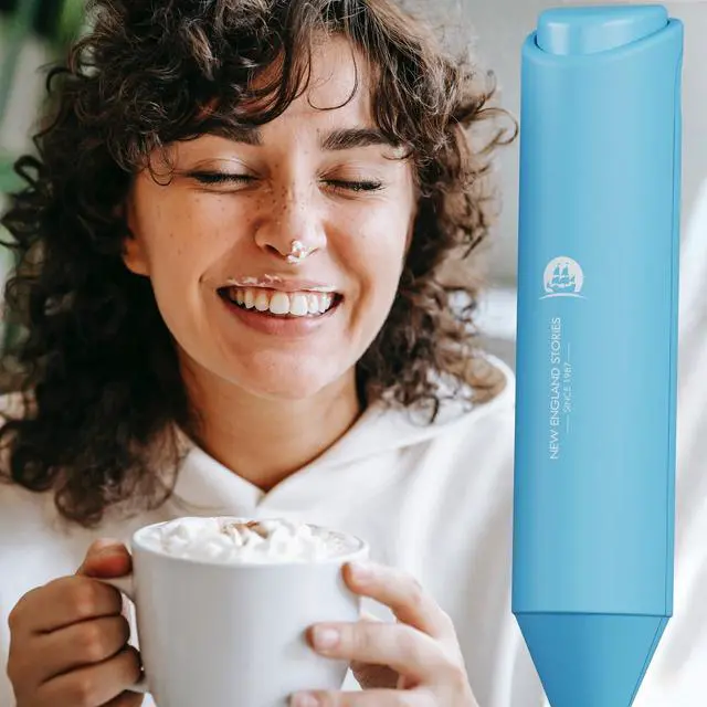 Alt view image 4 of 5 - Handheld Foam Maker, Mini Whisk Drink Mixer for Coffee, Cappuccino, Latte, Matcha, Hot Chocolate, No Stand, Sky Blue