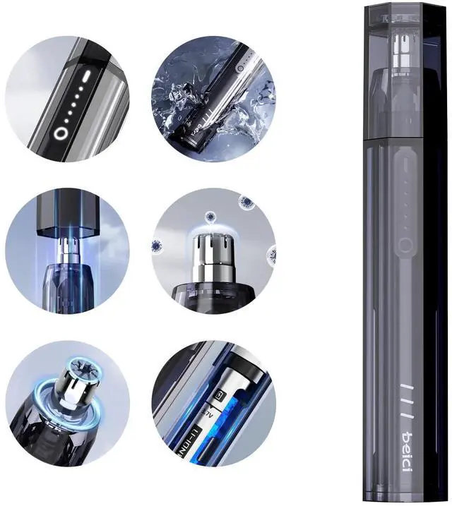 Main image of Nose Ear Trimmer Clipper R Angle Round Fast Charge Type-c Port Painless Hair Trimmer for Men Women,Touch Control Available Wet Hands with IPX7 Waterproof,Dual Edge Blades for Easy Cleaning Grey