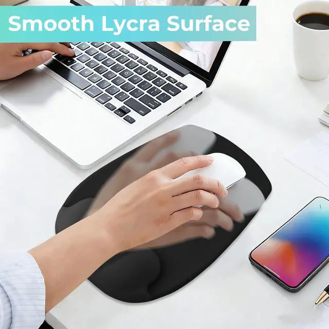 Alt view image 2 of 6 - Mouse Pad with Wrist Rest Support, Ergonomic Mousepad with Comfortable Gel Cushion, Gaming Mouse Pad with Smooth Lycra Surface & Non-Slip PU Base, for Home Office Computer Laptop, Black