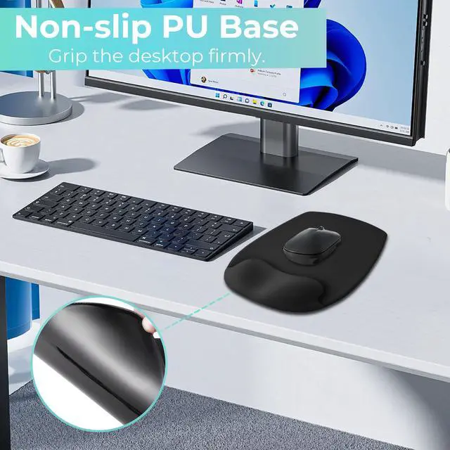 Alt view image 4 of 6 - Mouse Pad with Wrist Rest Support, Ergonomic Mousepad with Comfortable Gel Cushion, Gaming Mouse Pad with Smooth Lycra Surface & Non-Slip PU Base, for Home Office Computer Laptop, Black