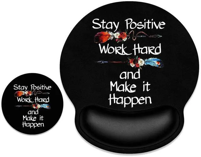 Main image of Ergonomic Mouse Pad with Wrist Support Wrist Rest Smooth Surface Non-Slip Rubber Base Comfortable Office Supplies Pain Relief, 9.8 x 9.1 inches, Inspirational Quote Black