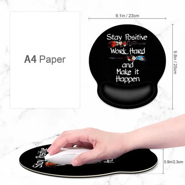 Alt view image 2 of 7 - Ergonomic Mouse Pad with Wrist Support Wrist Rest Smooth Surface Non-Slip Rubber Base Comfortable Office Supplies Pain Relief, 9.8 x 9.1 inches, Inspirational Quote Black