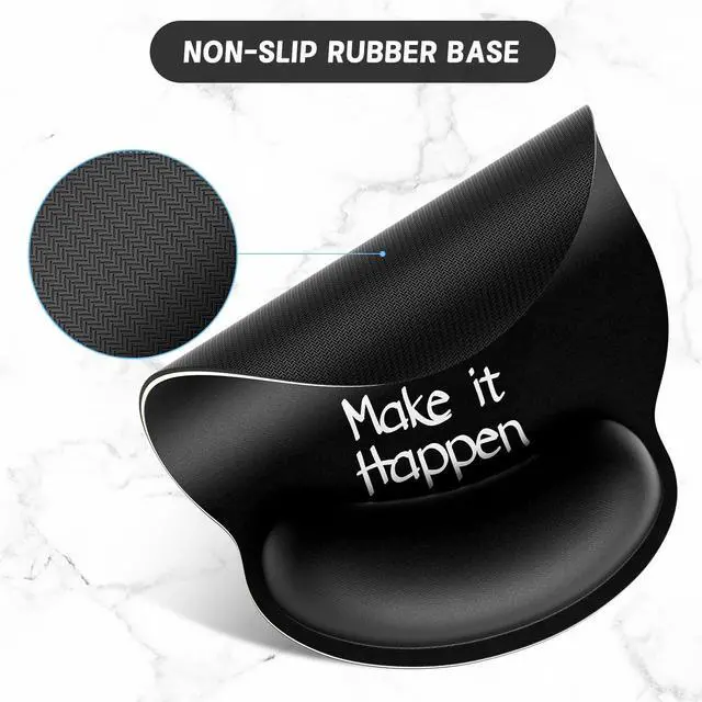 Alt view image 3 of 7 - Ergonomic Mouse Pad with Wrist Support Wrist Rest Smooth Surface Non-Slip Rubber Base Comfortable Office Supplies Pain Relief, 9.8 x 9.1 inches, Inspirational Quote Black