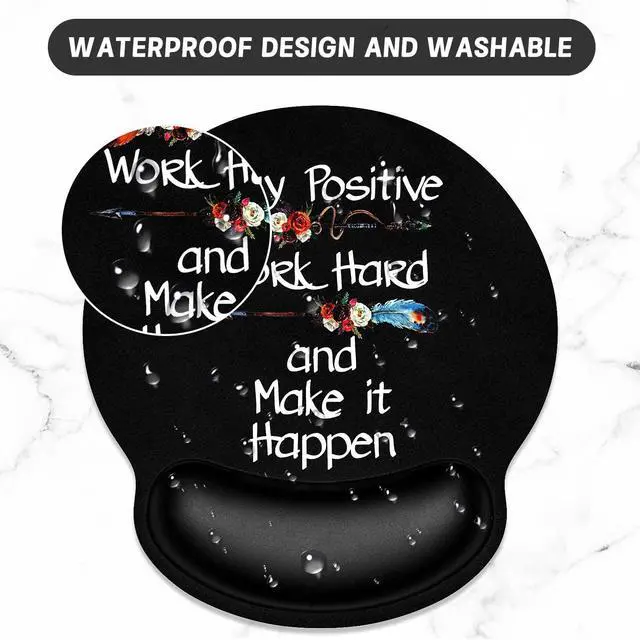 Alt view image 5 of 7 - Ergonomic Mouse Pad with Wrist Support Wrist Rest Smooth Surface Non-Slip Rubber Base Comfortable Office Supplies Pain Relief, 9.8 x 9.1 inches, Inspirational Quote Black