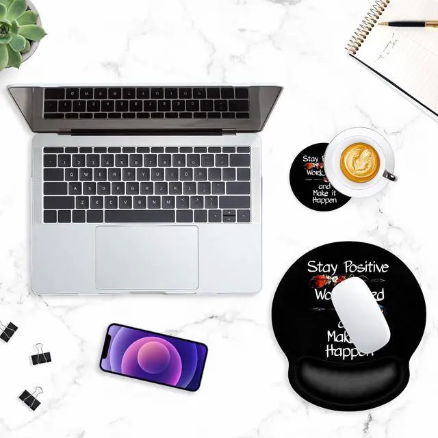 Alt view image 7 of 7 - Ergonomic Mouse Pad with Wrist Support Wrist Rest Smooth Surface Non-Slip Rubber Base Comfortable Office Supplies Pain Relief, 9.8 x 9.1 inches, Inspirational Quote Black