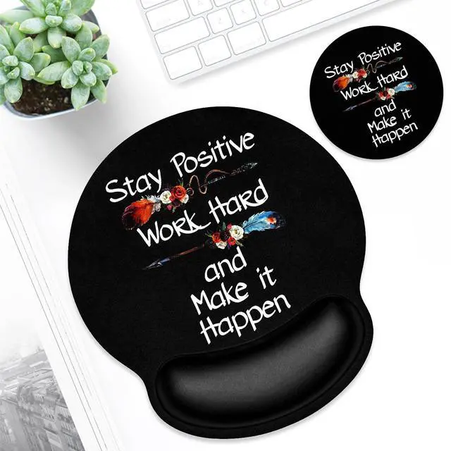Alt view image 6 of 7 - Ergonomic Mouse Pad with Wrist Support Wrist Rest Smooth Surface Non-Slip Rubber Base Comfortable Office Supplies Pain Relief, 9.8 x 9.1 inches, Inspirational Quote Black