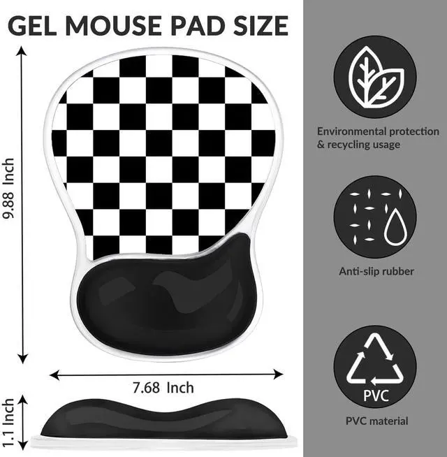 Alt view image 2 of 7 - Pad with Wrist Rest for Mouse Ergonomic Mouse Wrist Rest Non-Slip Silicone Checkered Plaid Black and White Mousepad with Wrist Support for Computer Desk Gaming Laptop Home Office Desk Supply