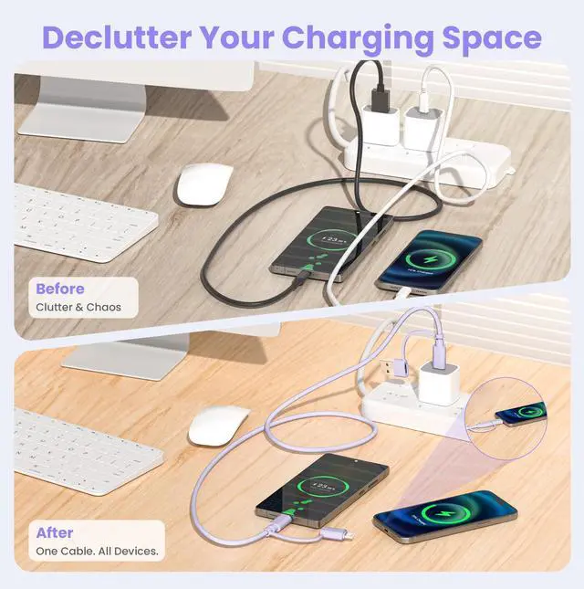 Alt view image 5 of 7 - for iPhone 17 USB C Charger Cable,Multi 4 in 1 Charging Cord 6.6FT,60W Fast Charging USBC Lead with USB A/Lightning Adapter for New Apple 17e 16 15 14 Pro Max,Samsung S26,Airpods 3,iPad Air 6