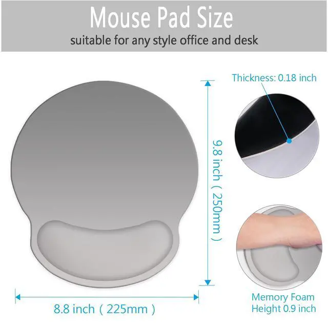 Alt view image 2 of 7 - Mouse Pad with Wrist Rest Support, Ergonomic Gaming Mouse Pad with Non-Slip PU Base for Computer, Laptop, Office and Home, Easy Typing & Pain Relief (Gray)