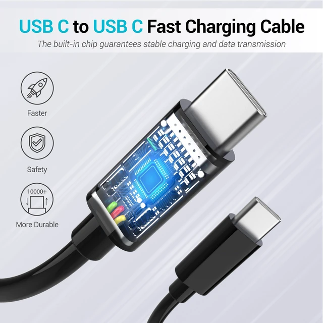Alt view image 5 of 6 - 4-Pack 10ft USB-C to USB-C Fast Charging Cables Cord (100W/5A) - Black | Durable Cord Compatible with Samsung Galaxy S26, S25, S24, S23 & iPhone 18 Pro, 17, 16, Extra Long for Home, Office, & Travel