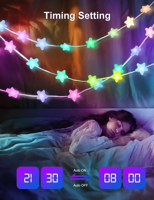 Alt view image 6 of 7 - Smart Star Fairy Lights Plug in, 33Ft 16 Million Color Changing String Lights RGB Built in Chip APP & Remote Control DIY Music Sync Twinkle Light for Bedroom Christmas Decoration Christmas Gift