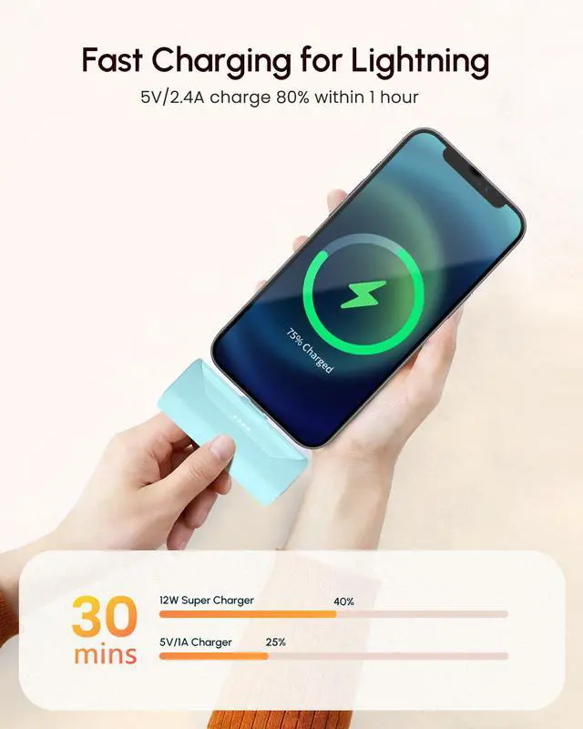 Alt view image 5 of 7 - Blue Power Bank Battery Charger for iPhone 11 Pro, 4800mah Portable Charger Ultra-compact External Battery for Lightning Port, Mini Power Charger ompatible With iPhone 14/13/12 pro max/6s/6/7/8