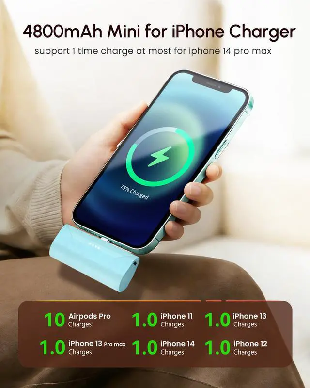 Alt view image 6 of 7 - Blue Power Bank Battery Charger for iPhone 11 Pro, 4800mah Portable Charger Ultra-compact External Battery for Lightning Port, Mini Power Charger ompatible With iPhone 14/13/12 pro max/6s/6/7/8