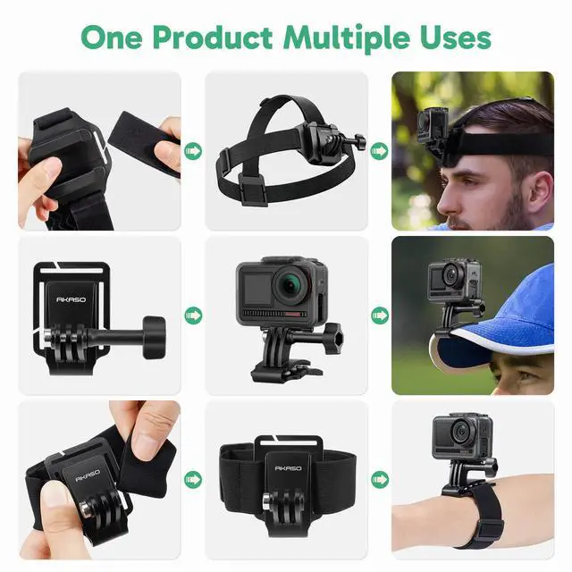 Alt view image 2 of 7 - 2-in-1 Quick Release Adjustable Head Strap Mount for GoPro Hero 13 12 11 10 9, EK7000/EK7000 Pro, Brave 4/4 Pro, Brave 7/7 LE, V50 X, V50 Elite, DJI Osmo Action Cameras