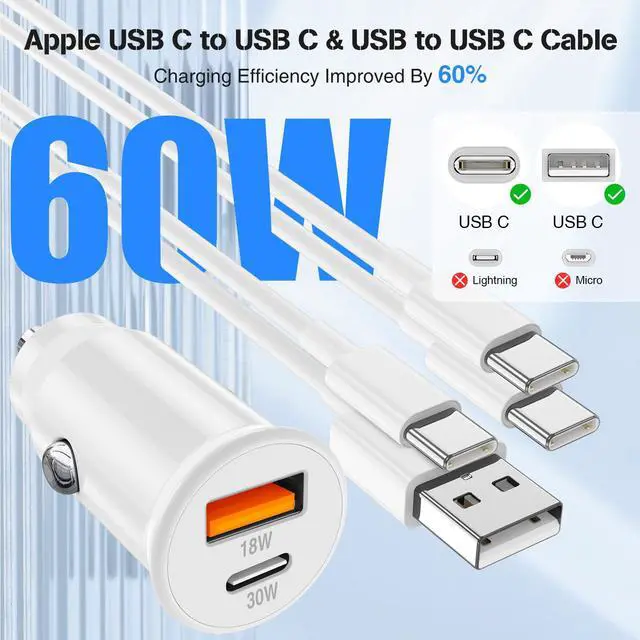Alt view image 6 of 7 - 48W USB C Car Charger for iPhone 17 16 15 Pro Max, 48W Dual Port USB-C & USB-A Car Fast Charging Adapter, 2X3FT C to C Cable & A to C Carplay Cable for iPhone 17 16 15 Series/iPhone Air, iPad, Samsung