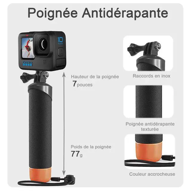 Alt view image 2 of 7 - Waterproof Monopod Floating Hand Grip for Go Pro Hero 13/12/11/10/9/8/7/6/5/4k/max, DJI Osmo Action 6/5 pro/4/3, Insta 360 ace pro 2/X5/X4 Underwater Selfie Stick Grip
