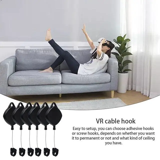 Alt view image 7 of 7 - VR Cable Management Compatible with Quest 3S/3/2/1/Pico/PSVR/PSVR2, 3packs Drill Free Retractable Ceiling Susp-ension System, for VR Wire Accessories with Ceiling Screw Hook and Adhesive Hooks