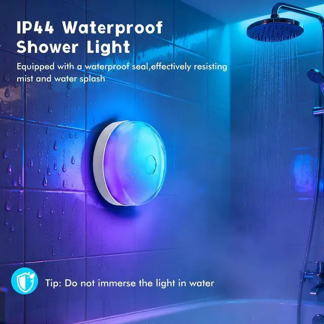 Alt view image 3 of 7 - Waterproof Shower Light for Inside Shower, 15 Colors Rechargeable Shower Lights with Remote Dimmable Timer, LED Bathroom Mood Lighting, Magnetic Wireless Ceiling Light for Shower Closet Bedroom,2 Pack